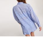 CALIA Oversized perforated Long sleeve button down cover up Blue Photo 2