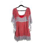 Free People  Heart of Gold Red Blue Boho Flowy Dramatic Sleeve Mini Dress Small Photo 7