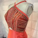 Rachel Allan Rhinestones Cross Halter Ruffle Mermaid Satin Gown pink or salmon c Size 2 Photo 3