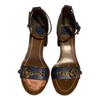 Tory Burch NAVY BLUE W/GOLD BUCKLE LEATHER SNAKESKIN-EMBOSSED HEELED SANDALS (6) Photo 6
