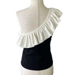 H&M  Black White Flounced One Shoulder Sleeveless Ruffle Blouse Crop Tank Top Photo 4