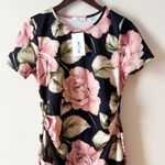 My Bump Pink Floral Midi Maternity Dress Size Large Short Sleeves Pullover NEW Black Photo 1