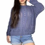 Kendall + Kylie DENIM Purple BLUE CREW NECK Chic Knit CROP Sweater M Photo 0