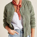 Anthropologie Sandie Quilted Floral Green Bomber Jacket Womens Sz S (4/6) Floral Photo 0