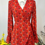 One Way  Wrap Around Paisley Mini Dress Long Sleeves Red/Orange 12 Photo 0