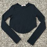 Bayse Black Crew Neck Ribbed Round Raw Hem Cropped Long Sleeve Top Sz XS Photo 0