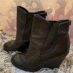 Michael Kors  Black Leather Wedge Block Heel Ankle Bootie with Lug Sole Photo 0