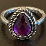 Water drop purple rhinestone silver plated ring size 5.5 Photo 0
