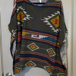 Tyche Aztec Tribal Patterned Gray Poncho  One Size Y2K Casual Fall Winter Photo 0