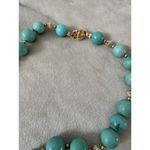Vintage Chinese Turquoise Carved Shou Bead Strand Gold Plated Necklace Blue Photo 3