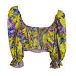For Love & Lemons Cassia Crop Top Size Small Yellow Floral Puffed Sleeve Photo 1