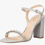 Badgley Mischka  Sandals Womens Size 8.5 Silver Block Heel Open Toe‎ Embellished Photo 0