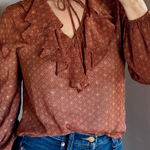 Molly Bracken  western long sleeve sheer tie neck high neck ruffle blouse small Photo 0