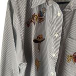 Las Olas  Vintage 90s Large Westen Embroidered Black Striped Button‎ Up Photo 2