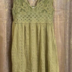 Mahina  Hawaii Olive Green Crochet Top Boho Eyelet Maxi Dress Medium Photo 0