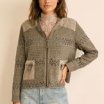 Sundance Boho 100% Cotton Gray Eylet Lace Boxy Cropped Utility Jacket Petite XL Photo 0