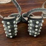 Uterque Gray Velvet Pearl Edgy Feminine Summer Wedding Chic Block Heels Size 37 Photo 4