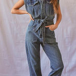 Free People  Sydney Medium Wash Denim Sleeveless Jumpsuit Photo 0