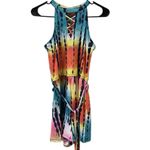 Derek Heart  Tie Dye Criss Cross High Neck Keyhole Tie Belted Shorts Romper Large Photo 6