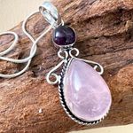 925 Sterling Silver Amethyst Rose Quartz Angel Necklace womens jewelry Pink Photo 1