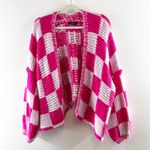 Olivaceous  Checkered Print Open Oversized Cardigan Sweater Pink Medium Photo 1