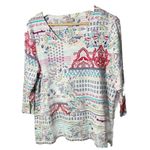 Chico's  Womens Shirt Large Allover Print Floral Slub Knit 3/4 Sleeve Artsy Spring Photo 1
