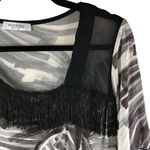 Stizzoli Womens Top Blouse Mixed Media Fringe Asymmetric Gray Black 52 US 16 Photo 1