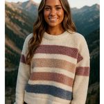 TS Sherpa Teddy Boucle Pullover Sweater Buttery Soft Striped Fleece Winter Cozy Pink Photo 1