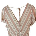 Mm mm mm White Striped Dusty Pink V Neck Adjustable Romper Women's Large Photo 7