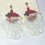 Santa Christmas Holiday Vintage Seed Bead Beaded Boho Pierced Earrings Photo 2