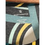 Worthington  Women's XL Geometric Print Short Sleeve V-Neck Top Teal Yellow Black Photo 3