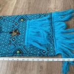 Blue Knit Crossbody Purse boho hippie festival bag elephant charm beads fringe Photo 9