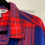 Old Navy  Size L The Boyfriend Shirt Red Blue Cotton Plaid Flannel Long Sleeve Photo 2