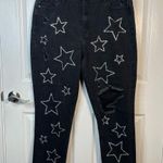 Simple Society  Sz 33 Black Distressed Jeans Silver Stars Embellishments Raw Hems Photo 11