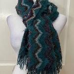 Missoni  Sciarpe Teal Zigzag Pattern Long Fuzzy Scarf Textured Boho Luxury READ Photo 0