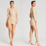 RETROFÊTE‎ Nikki Sequin Long Sleeve Minidress in Sea Shell Size Small NWT Tan Photo 3