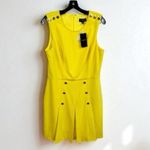 Tahari ASL Bright Yellow Button Accents Pleated Skirt Sleeveless Dress 14P Photo 1
