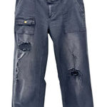 Pilcro  Pants Womens 27‎ Black Cargo Distressed Wide Leg Ankle Cropped Canvas Photo 0