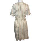 Lake Flower Striped Midi Dress‎ Casual Button Front with Belt Size L Linen Blend Tan Size L Photo 2
