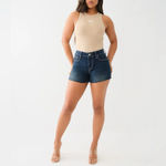 True Religion Jennie Mid Rise Raw Hem Shorts - Size 31 - Dark Scorched Wash NWT Photo 2