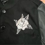 PacSun Women’s Bomber Jacket Black White Embroidered Medium Gothcore Rose Skull Photo 2