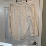 Women's Casual Floral Textured V Neckline Sheer Bell Sleeve Blouse White L Size L Photo 1