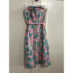 Lilly Pulitzer Green Grass Lion Head & Daisy Strapless Dress Pink Sash Size 6 Photo 1