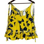 Jason Wu RTR Floral Sleeveless RuffleV Neck Top Tie Straps 10 Yellow Navy Blue Photo 1