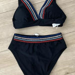 Cupshe Women's V Neck High Waist Bikini Sets Swimsuit, size Small, Black, NWT Photo 0