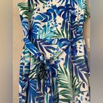 Nicole Miller Blue & White 16 Tropical Print Sleeveless Jumpsuit With Sash Tie Photo 2