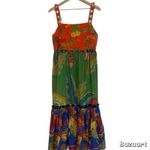 Farm Rio Anthropologie  Beaded Dress Tiered Mixed Print Floral Cotton Size small Photo 1