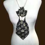 “Dainty Dapper” dark brown and Gold Tie Necklace with butterfly brooch Black Photo 0