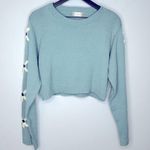 Altar'd State Knit Floral Embroidered Sleeve Crop Sweater Green and White Size M Photo 0