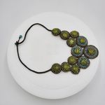 Vintage Beaded Bib Necklace 19" Rope Artisan Crochet Bohemian Statement Handmade Green Photo 7